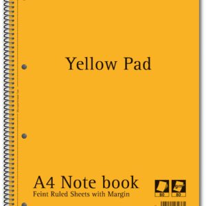 Caiet cu spirala, A4, 80 file - 80g/mp, 4 perf., coperti carton, AURORA - dictando - hartie galbena