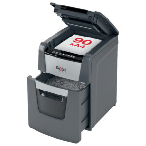 Distrugator documente automat REXEL OPTIMUM 90X, P4, cross-cut (confeti), 90 coli, cos 34l, negru-g