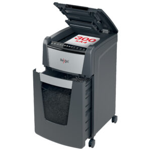 Distrugator documente automat REXEL OPTIMUM 300X, P4, cross-cut (confeti), 300 coli, cos 60l, negru-