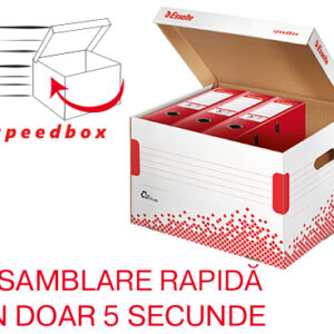 Container arhivare si transport Esselte Speedbox, pentru biblioraft, carton, 100% reciclat, FSC, alb