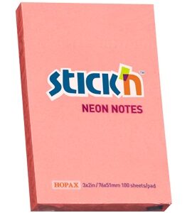 Notes autoadeziv 76 x 51 mm, 100 file, Stick"n - roz neon