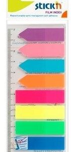 Stick index plastic transp. color 45 x 12 mm, 8 x 25 file/set + index sageata, Stick"n-8 culori neon