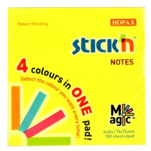 Magic notes autoadeziv 76 x 76 mm, 100 file, Stick"n Magic Notes - 4 culori neon