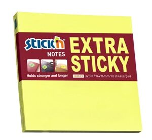 Notes autoadeziv extra-sticky 76 x 76mm, 90 file, Stick"n - galben neon