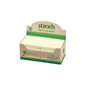 Notes autoadeziv 76 x 76 mm, hartie reciclata, 100 file, 12 buc/cutie, Stick"n ? galben pastel