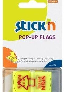 Film index autoadeziv 45 x 25mm, 50 file/set, Stick"n Pop-up (sign here) - galben