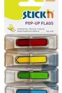 Film index autoadeziv 45 x 12mm, 4 x 30 file/set, cu dispenser, Stick"n Pop-up - sageata - V/G/R/A