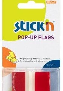 Film index autoadeziv 45 x 25mm, 50 file/set, cu dispenser, Stick"n Pop-up - transparent/rosu