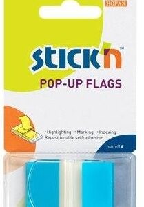 Film index autoadeziv 45 x 25mm, 50 file/set, cu dispenser, Stick"n Pop-up - transparent/albastru