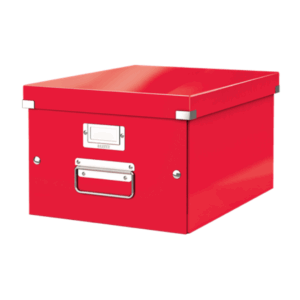 Cutie depozitare LEITZ WOW Click&Store, carton laminat, pliabila, cu capac si maner,28x20x37cm rosu