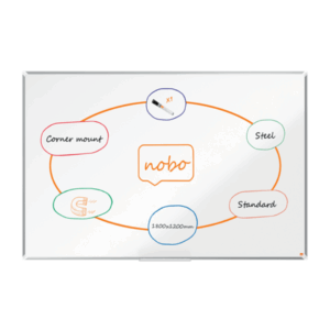 Tabla NOBO Premium Plus, otel lacuit, 180x120 cm, magnetica, include marker si tavita, alb