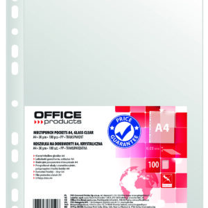 Folie protectie pentru documente A4, 30 microni, 100 folii/set, Office Products - cristal