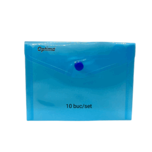 Mapa PP protectie documente A6 landscape, inchidere cu capsa, 10/set, Optima - albastru transparent