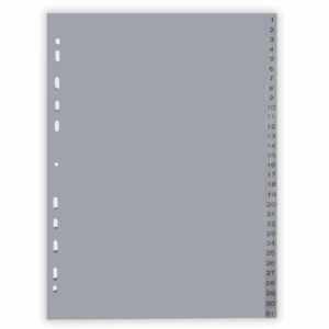 Index plastic gri, A4, 120 microni, numeric 1-31, Optima