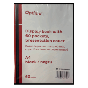 Dosar de prezentare personalizabil, A4, cu 60 folii, coperta rigida, Optima - negru