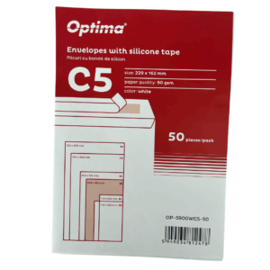 Plic C5 (229x162mm), lipire siliconica, 50 buc/set, Optima - alb