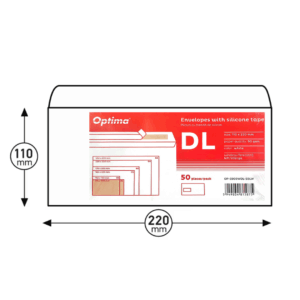 Plic DL (110x220mm), lipire siliconica, 50 buc/set, Optima - alb - fereastra stanga