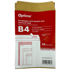 Plic B4 (353x250mm), cu burduf 50mm, lipire siliconica, 25 buc/set, Optima - eco kraft