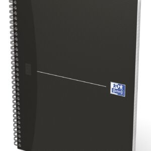 Caiet cu spirala, OXFORD Office Essentials, A4, 90 file-90g/mp, Scribzee, 4 perf., dictando - negru