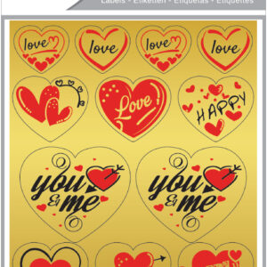 Stickere decorative, 2 file/set, TANEX Kids - inimi - aurii, TNX 351