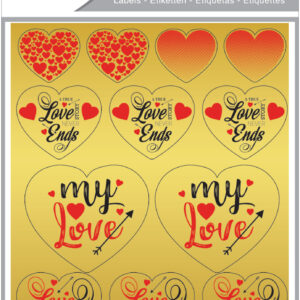 Stickere decorative, 2 file/set, TANEX Kids - inimi - aurii, TNX 352