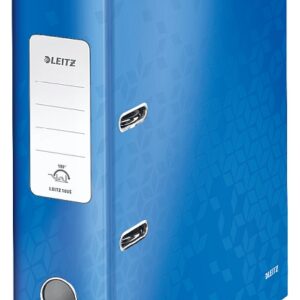 Biblioraft LEITZ 180 WOW, carton laminat, partial reciclat, FSC, A4, 80 mm, albastru