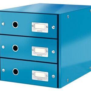 Cabinet cu sertare Leitz WOW Click & Store, 3 sertare, carton laminat, A4, albastru