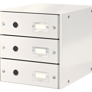 Cabinet cu sertare Leitz WOW Click & Store, 3 sertare, carton laminat, A4, alb