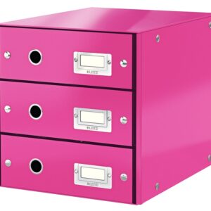 Cabinet cu sertare Leitz WOW Click & Store, 3 sertare, carton laminat, A4, roz