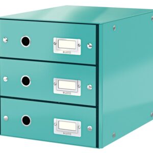 Cabinet cu sertare Leitz WOW Click & Store, 3 sertare, carton laminat, A4, turcoaz