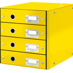 Cabinet cu sertare LEITZ WOW Click & Store, 4 sertare, carton laminat, A4, galben