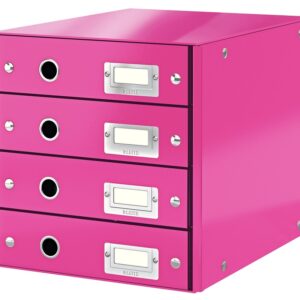 Cabinet cu sertare LEITZ WOW Click & Store, 4 sertare, carton laminat, A4, roz