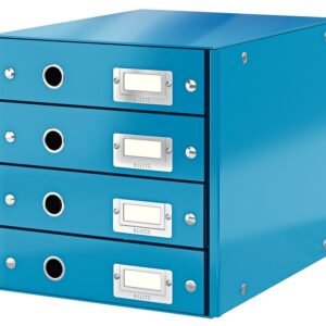 Cabinet cu sertare LEITZ WOW Click & Store, 4 sertare, carton laminat, A4, albastru