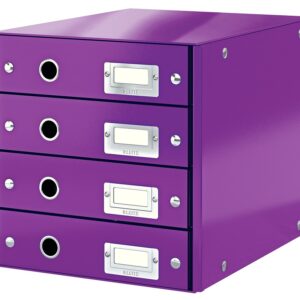 Cabinet cu sertare LEITZ WOW Click & Store, 4 sertare, carton laminat, A4, mov