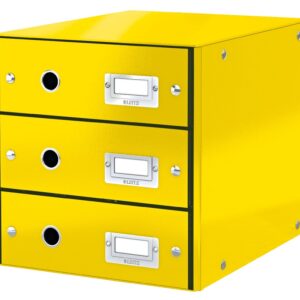 Cabinet cu sertare Leitz WOW Click & Store, 3 sertare, carton laminat, A4, galben