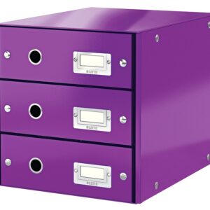 Cabinet cu sertare Leitz WOW Click & Store, 3 sertare, carton laminat, A4, mov