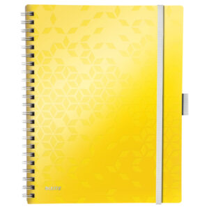Caiet de birou Leitz WOW Be Mobile, PP, FSC, reciclabil, A4, 80 coli, cu spira, dictando, galben