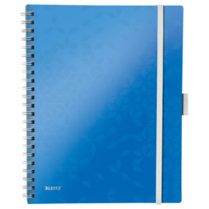 Caiet de birou Leitz WOW Be Mobile, PP, FSC, reciclabil, A4, 80 coli, cu spira, dictando, albastru
