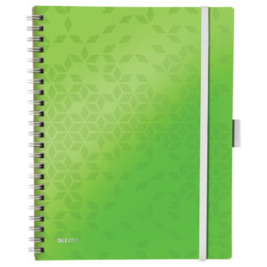 Caiet de birou Leitz WOW Be Mobile, PP, FSC, reciclabil, A4, 80 coli, cu spira, dictando, verde