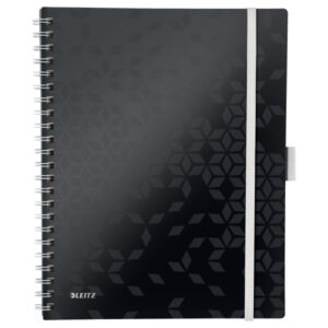 Caiet de birou Leitz WOW Be Mobile, PP, FSC, reciclabil, A4, 80 coli, cu spira, dictando, negru