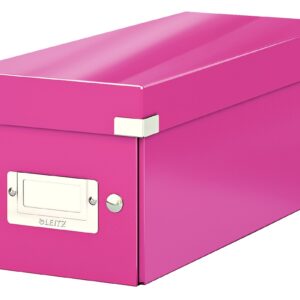 Cutie depozitare Leitz WOW Click & Store, carton laminat, pliabila, cu capac, 14x13x35 cm, roz