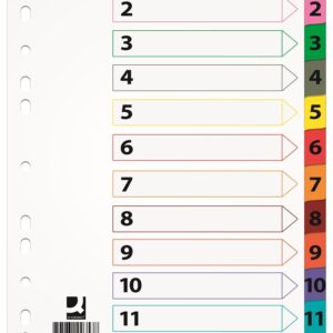 Index carton alb Mylar numeric 1-12, margine PP color, A4, 170g/mp, Q-Connect