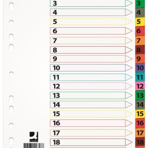 Index carton alb Mylar numeric 1-20, margine PP color, A4, 170g/mp, Q-Connect
