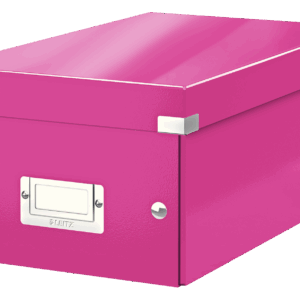 Cutie depozitare Leitz WOW Click & Store, carton laminat, pliabila, cu capac, 20x14x35 cm, roz