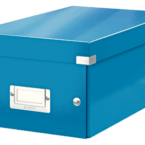 Cutie depozitare Leitz WOW Click & Store, carton laminat, pliabila, cu capac, 20x14x35 cm, albastru
