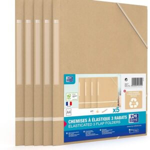 Mapa carton reciclat, cu elastic pe colturi, 5 buc/set, OXFORD Touareg - kraft/alb