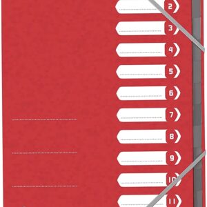 Mapa carton pentru sortare cu 12 separatoare si index, elastic pe colturi, OXFORD Top File - rosu