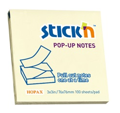 Notes autoadeziv 76 x 76 mm, 100 file, Stick"n Pop-up - galben pastel