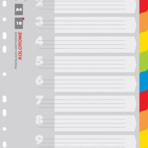 Separatoare carton color, A4, 170g/mp, 10 culori/set, Office Products